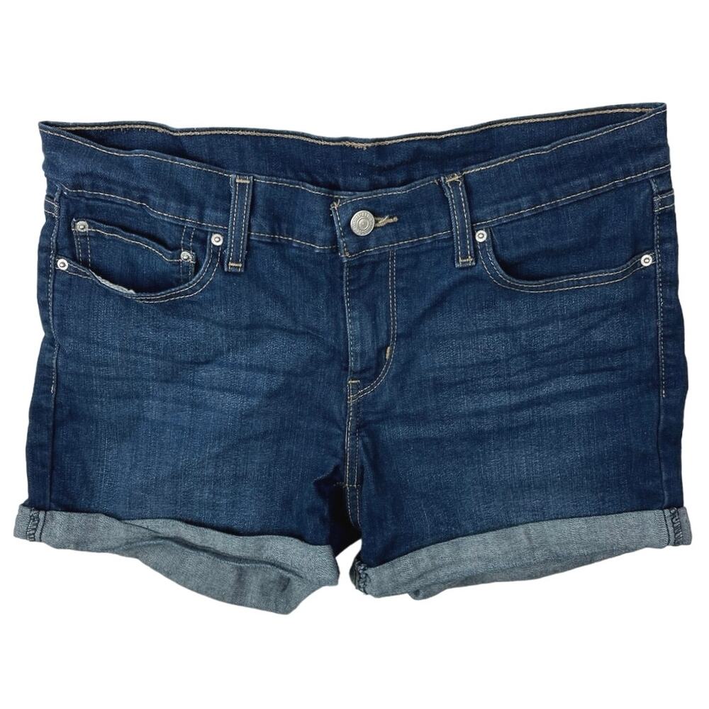 Levi Strauss & Co Women Blue Mid Rise Flat Front Denim Jean Boyfriend Shorts 29